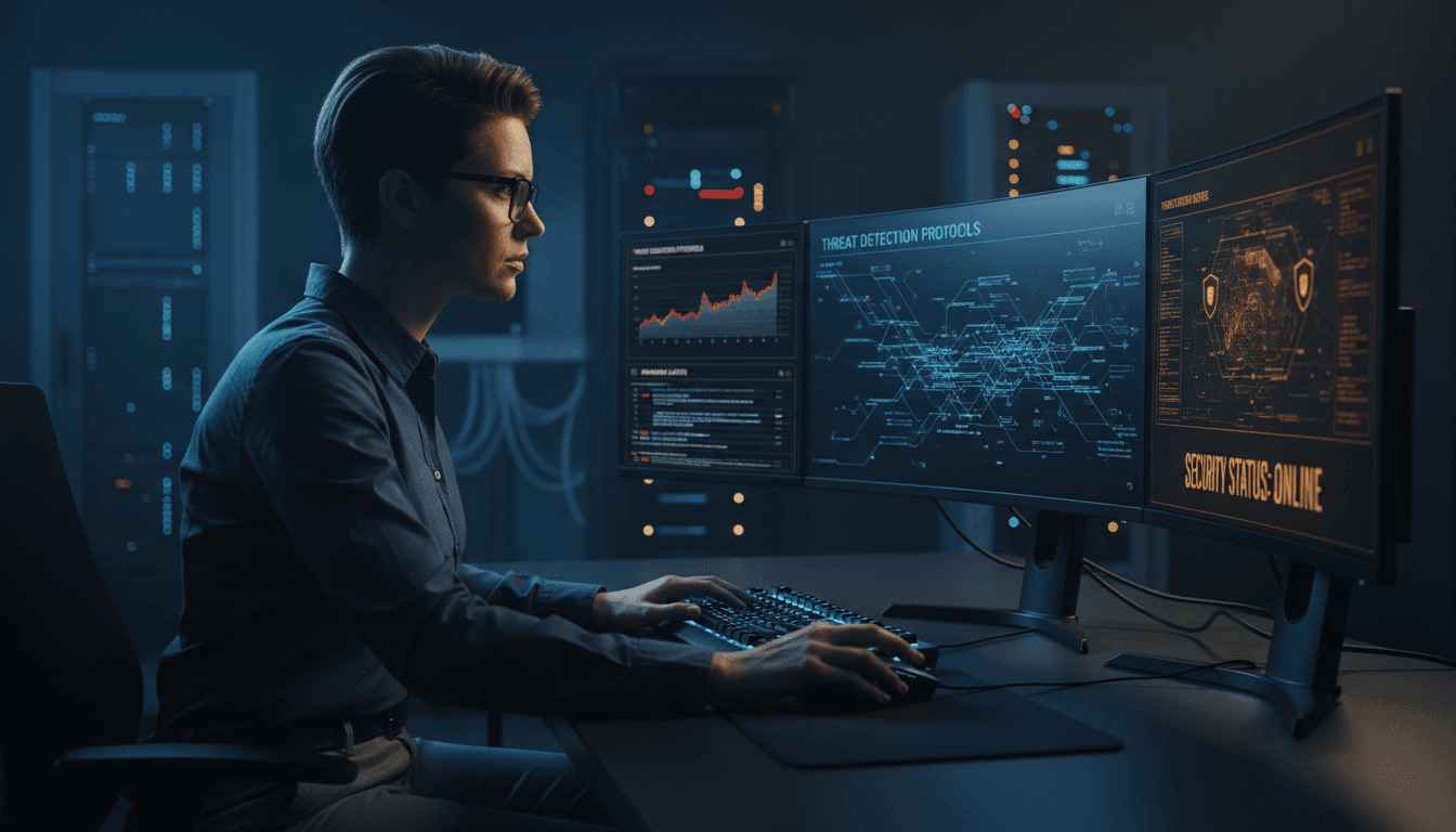 Cybersecurity professional monitoring compliance and security systems